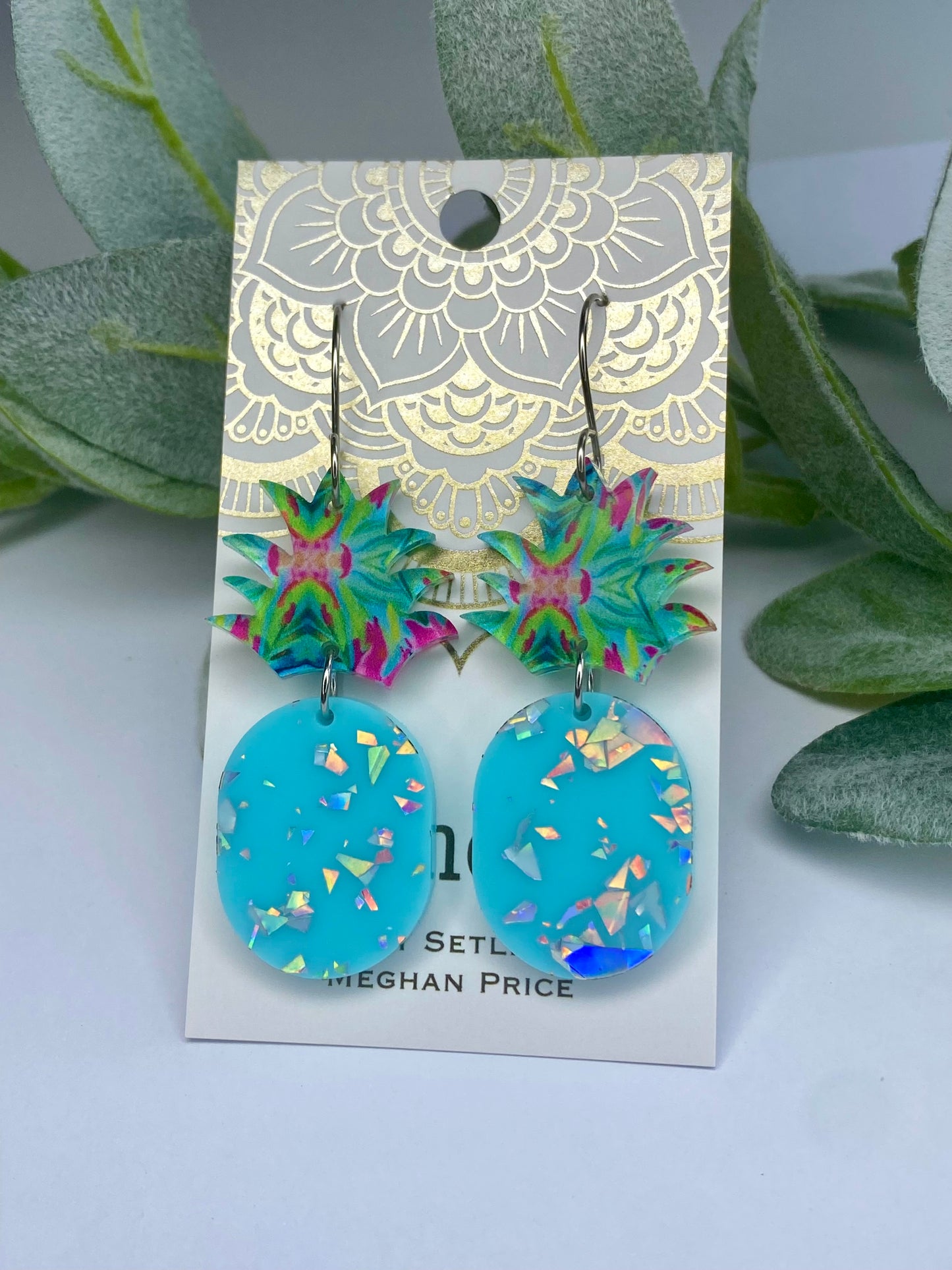 New! Pineapple Acrylic Earrings-Blue