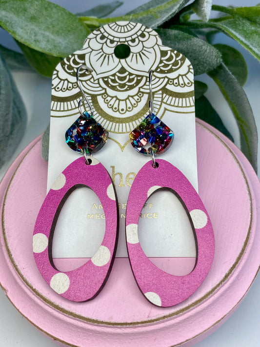 FINAL SALE! Pink & White Polka Dot Dangle Earrings