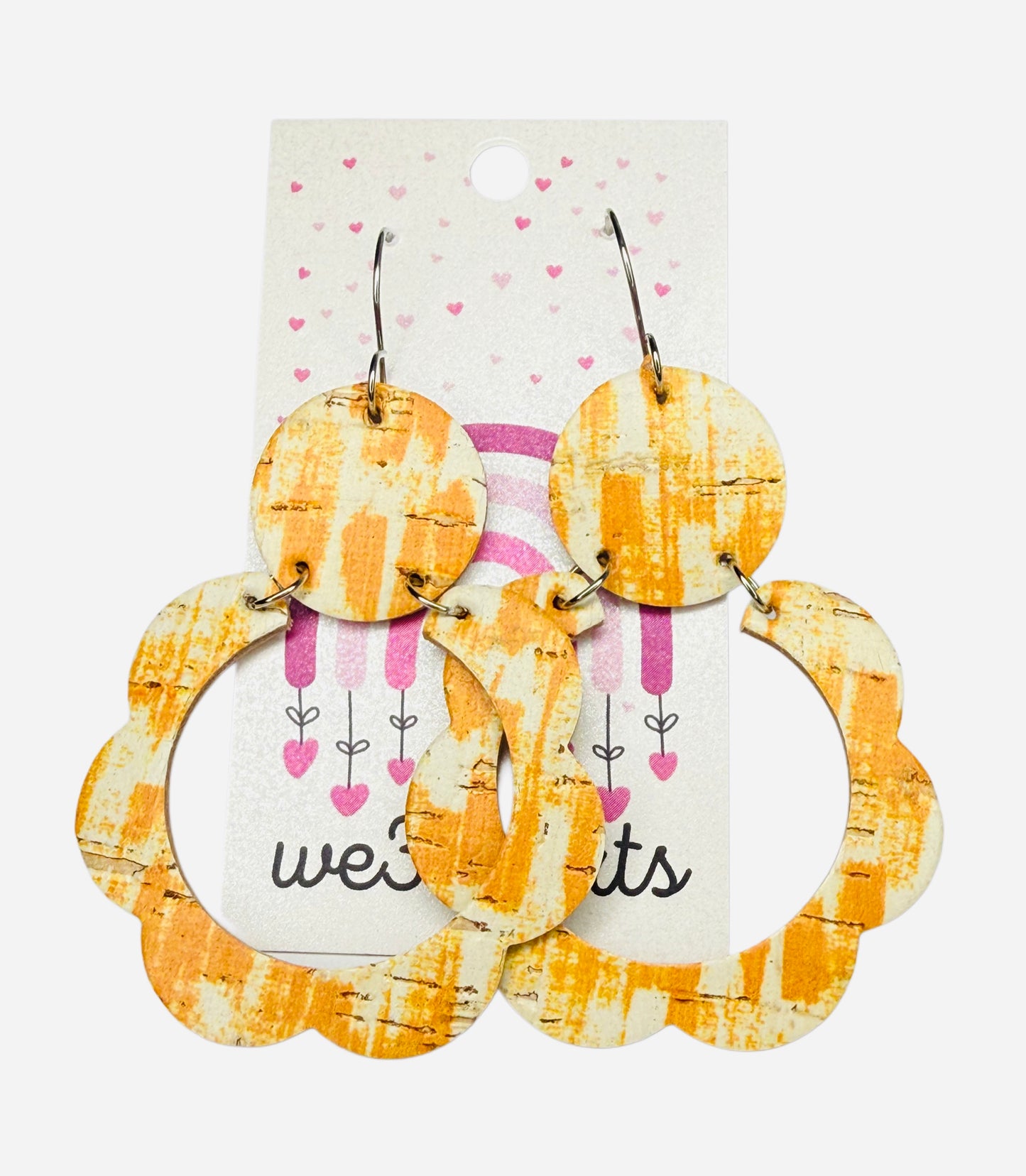 New! Jezebel Cork and Leather Earrings-Orange
