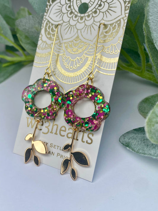 New! Glitter Flower Acrylic Earrings