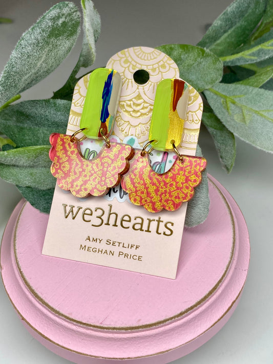 Sale! Stud Topped Hand Painted Acrylic Earrings