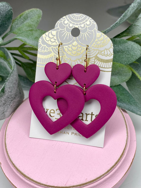 Double Heart Clay Earrings