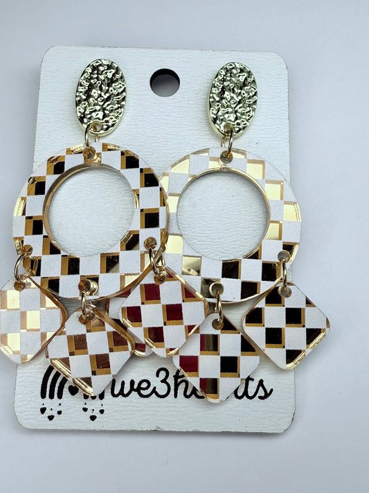 New! Disco Gold Check Acrylic Earrings