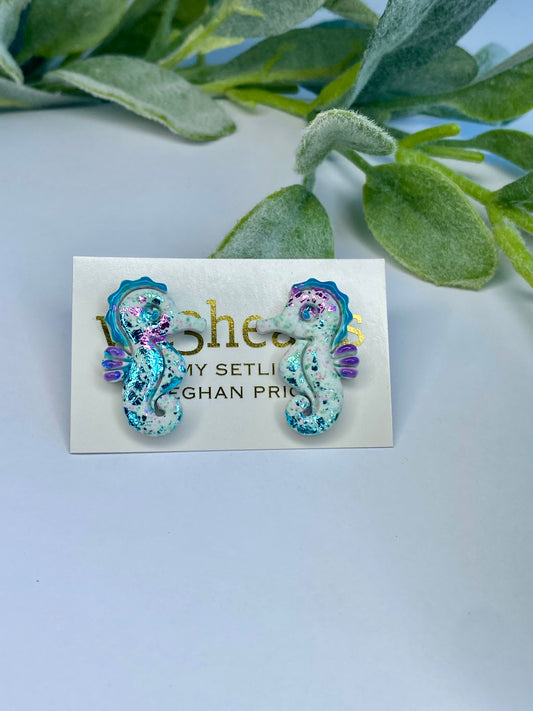 Sea Glass Collection-Seahorse Clay Stud Earrings