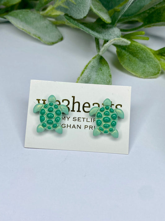 Sea Glass Collection-Clay Turtle Stud Earrings