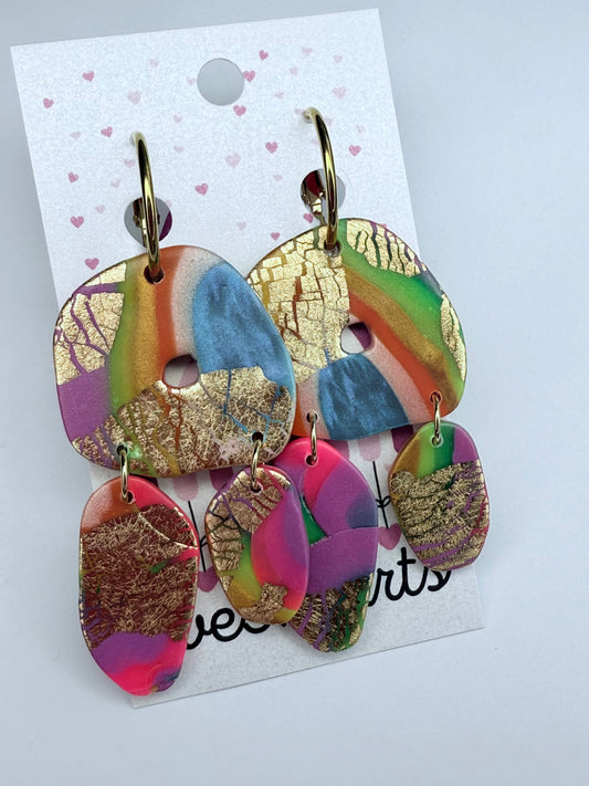New! Farrah Hoop Clay Earrings-Multicolor Foil