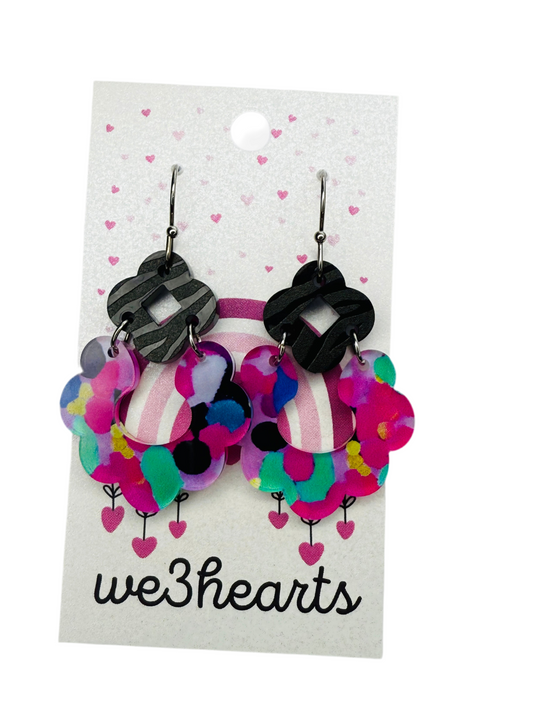 New! Pixie Abstract/Black Zebra Acrylic Earrings
