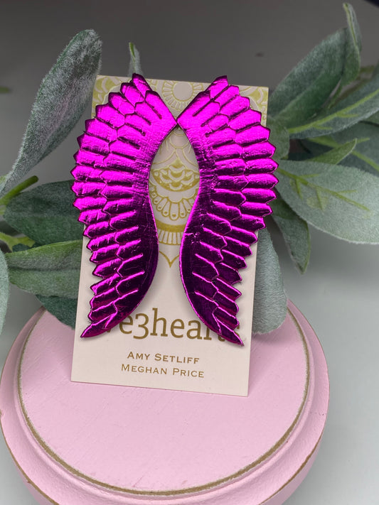 SALE! Hot Pink Angel Wing Leather Stud Earrings