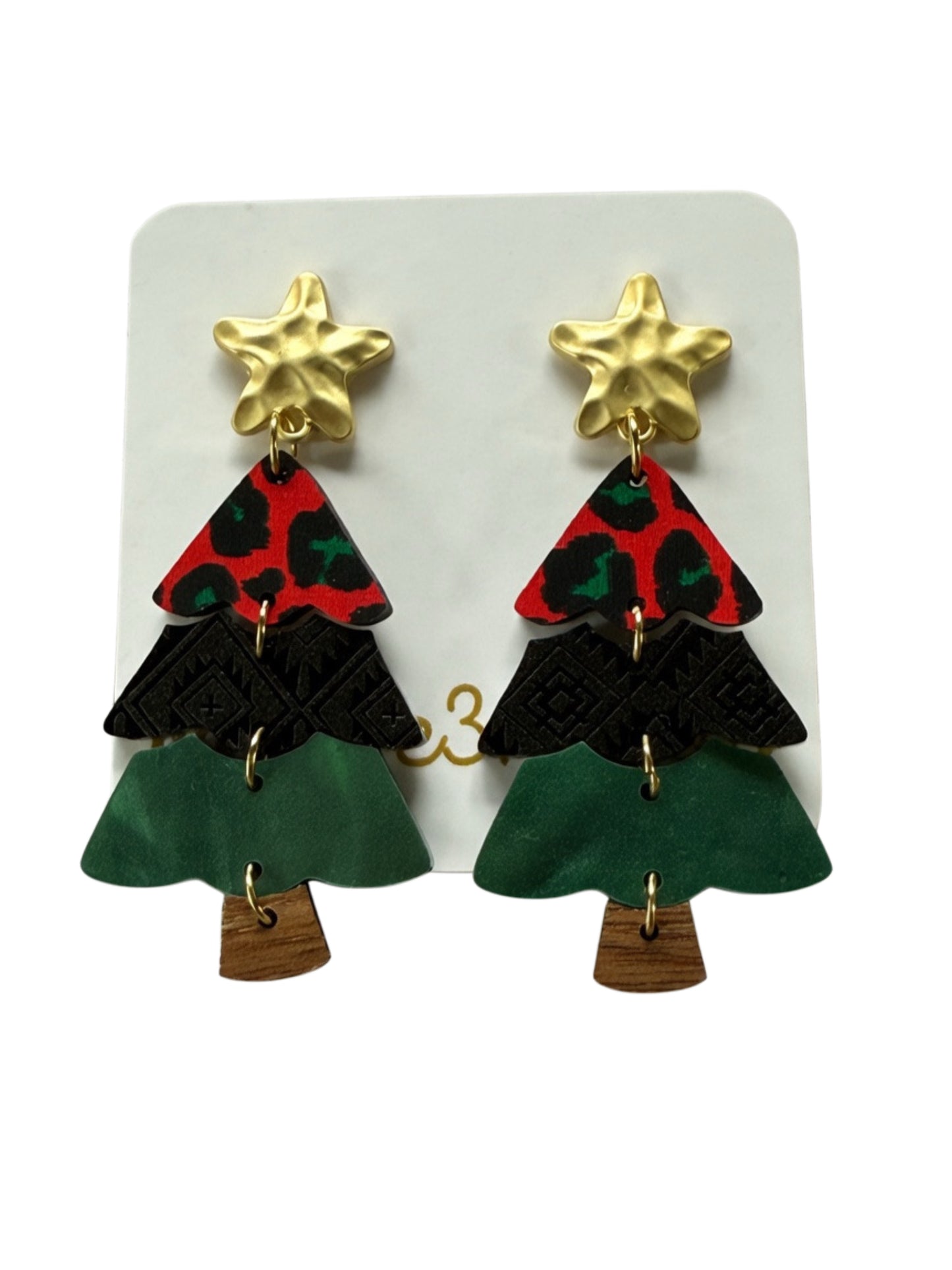 Christmas Tree Earrings-Leopard Green and Red-Christmas in July