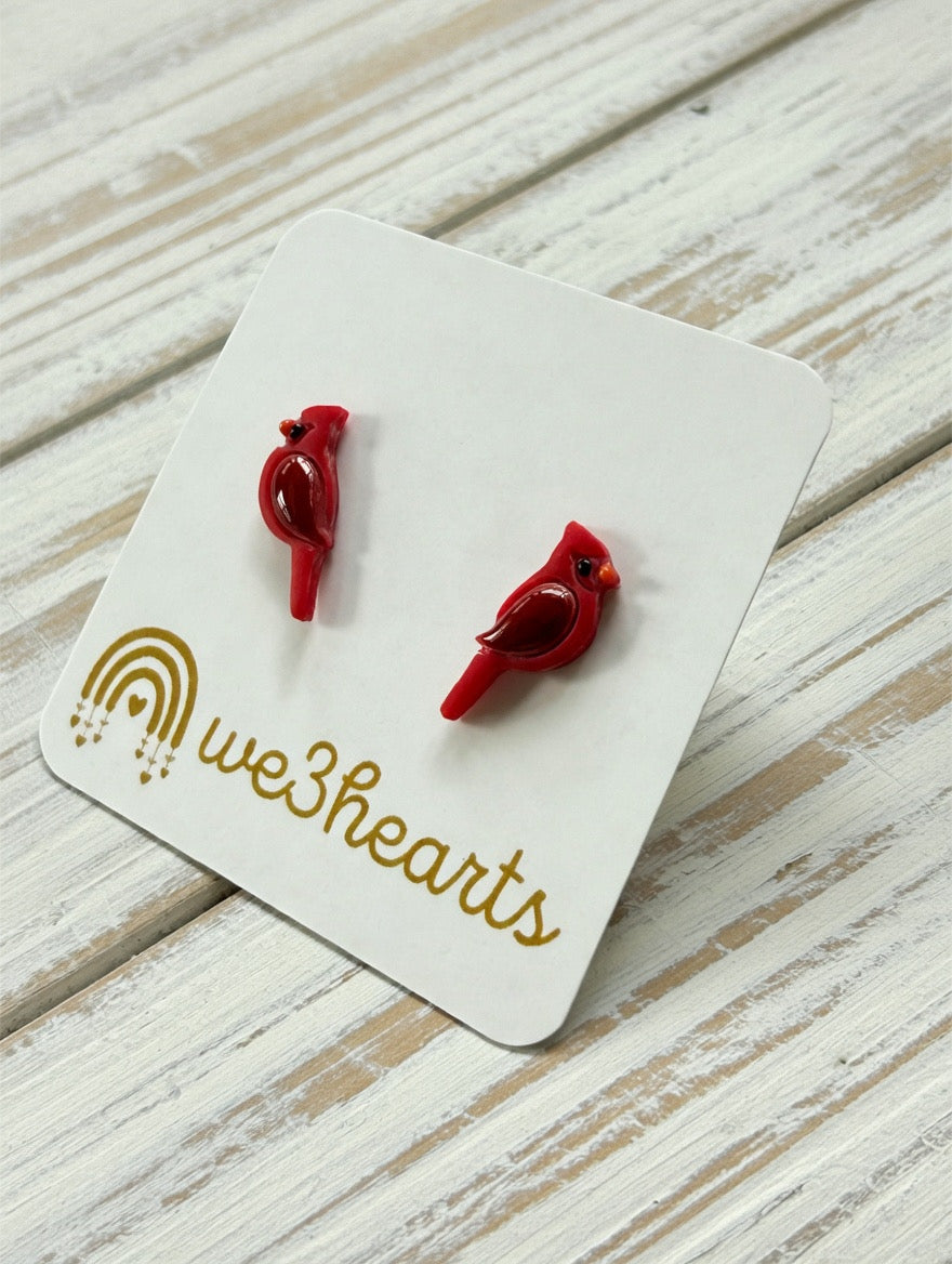 Clay Red Bird Stud Earrings-Christmas in July