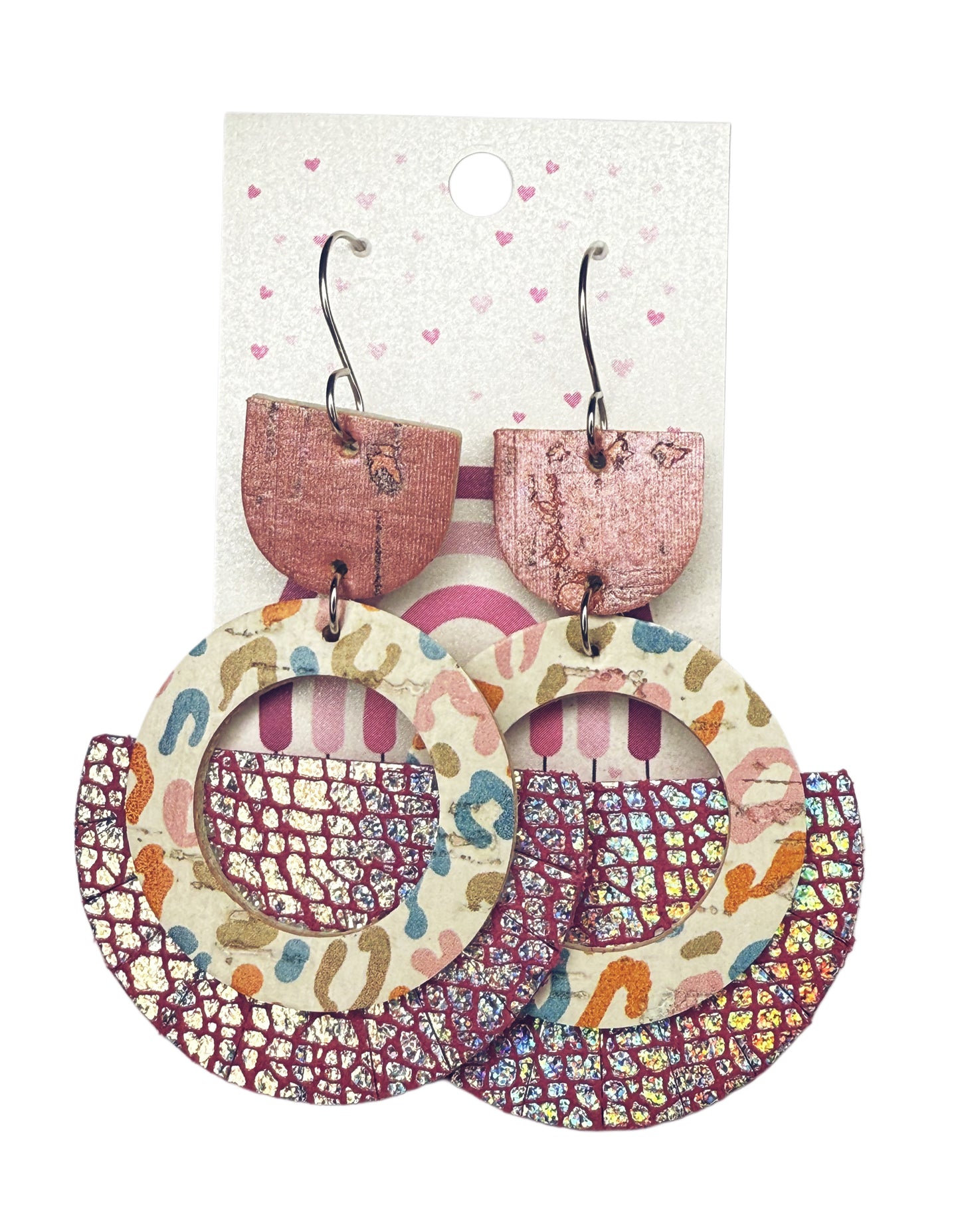 New! Lady Leather Earrings-Pink & Leopard