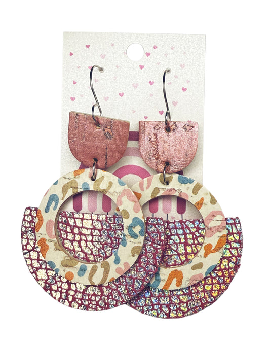 New! Lady Leather Earrings-Pink & Leopard