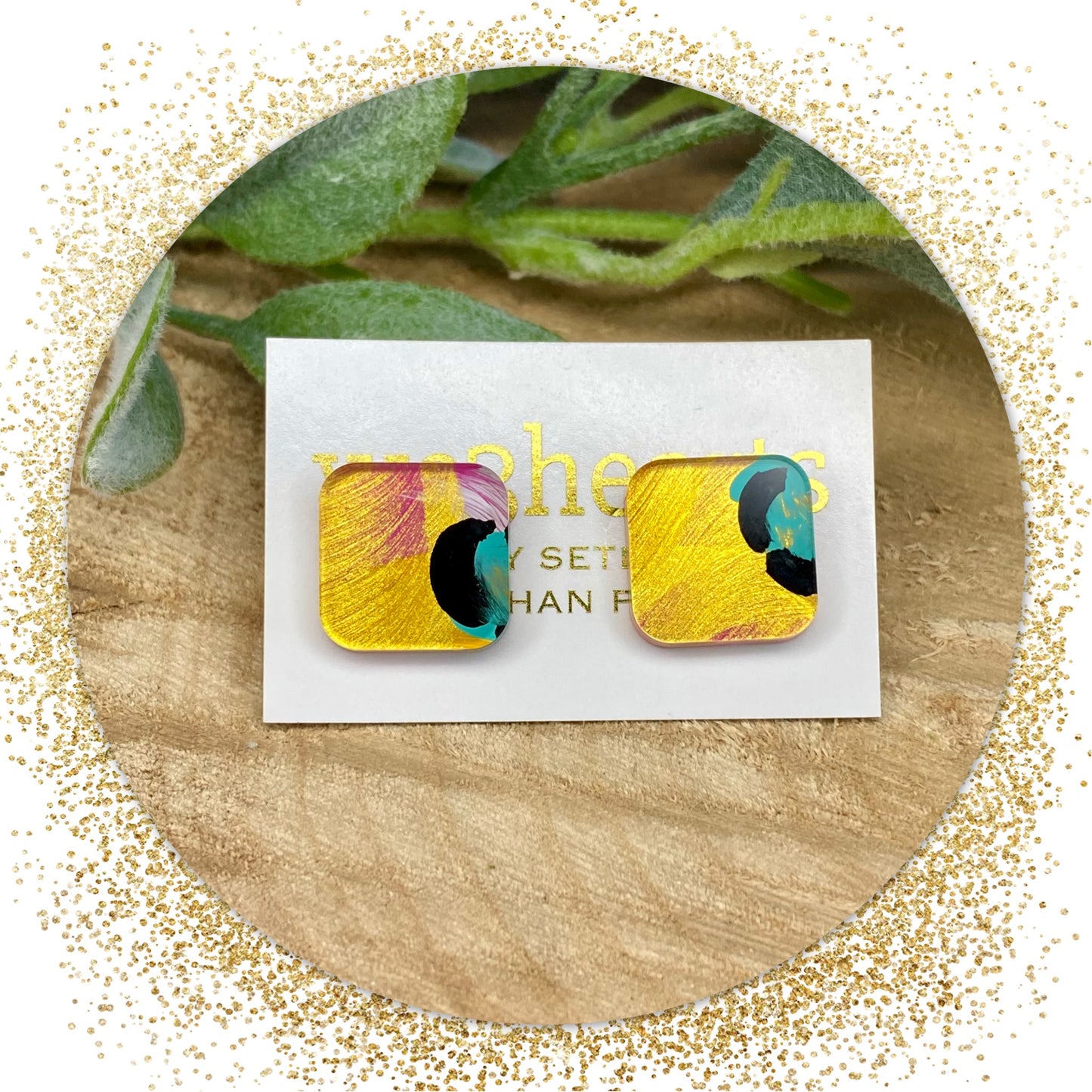 Hand Painted Acrylic Square Stud Earrings