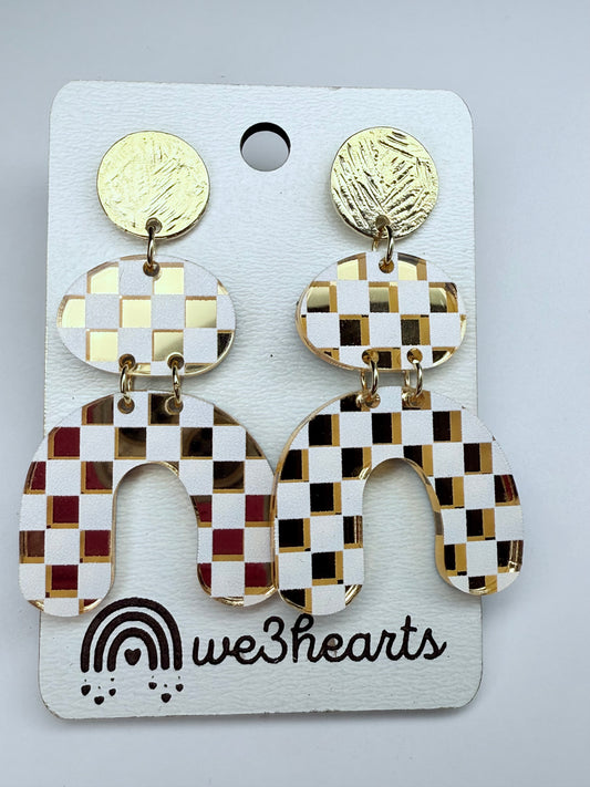 New! Retro Gold Check Acrylic Earrings