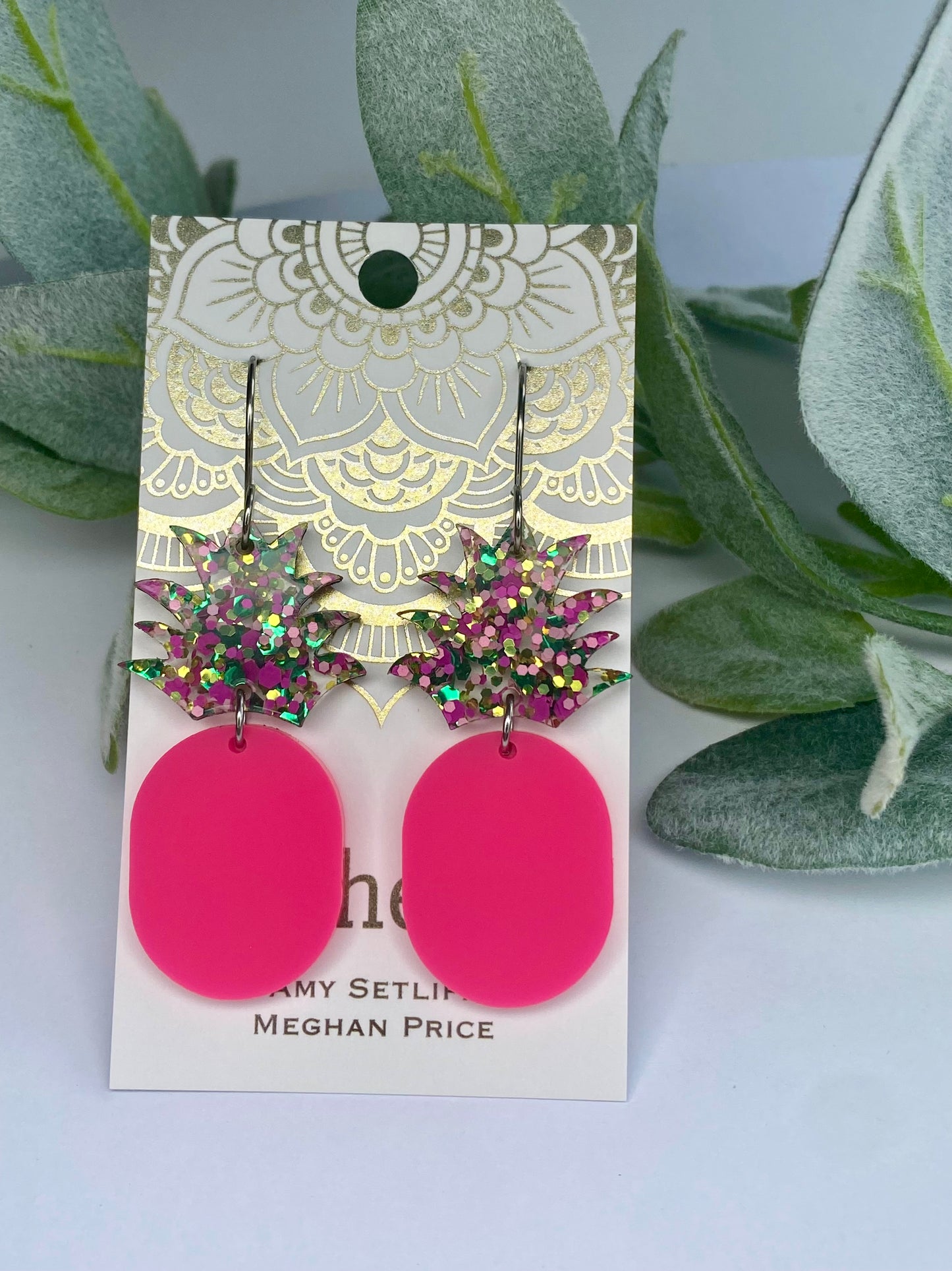 New! Pineapple Acrylic Earrings-Pink