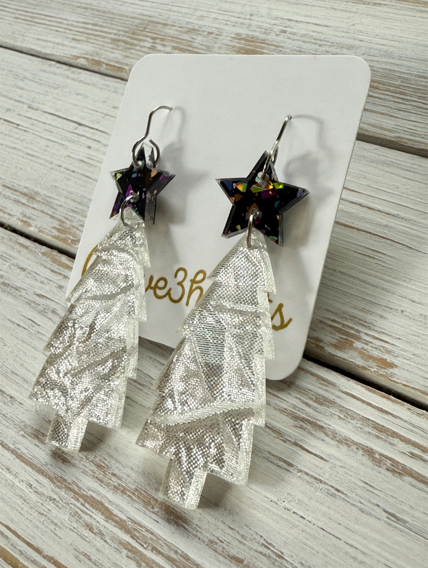 Christmas Tree Earrings-Silver-Christmas in July