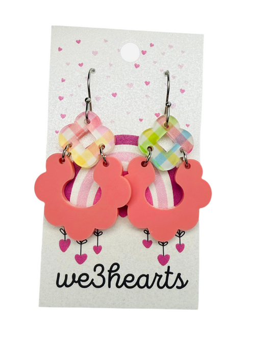 New! Pixie Melon/Spring Plaid Mix Acrylic Earrings