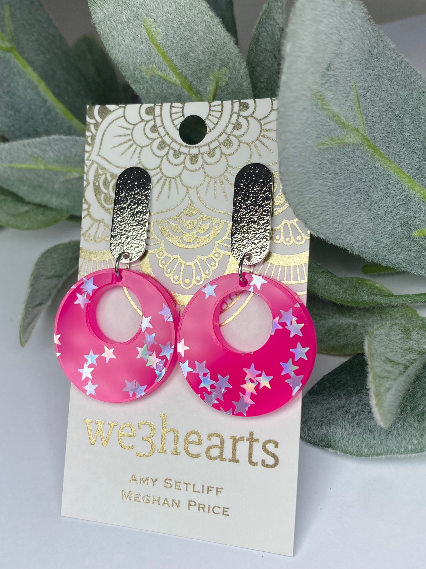 New! Hot Pink Acrylic Earrings