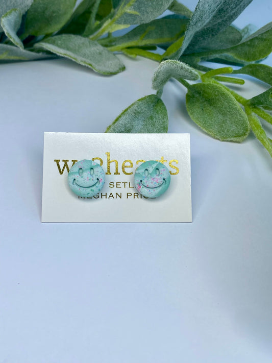 Sea Glass Collection-Clay Smiley Face Stud Earrings