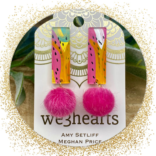 Goldie Hand Painted Acrylic Studs with Pom Poms-4