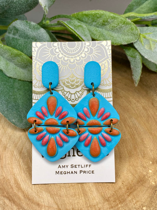 Southwest Teal Clay Earrings