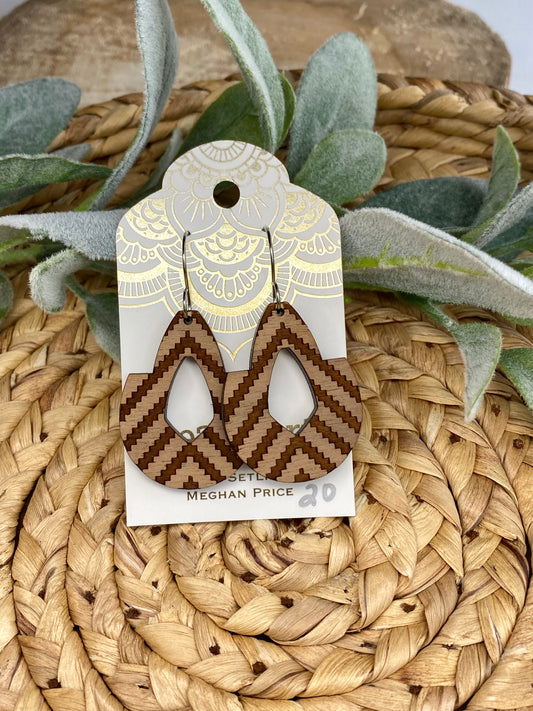 SALE! Laser Engraved Oak Wood Earrings