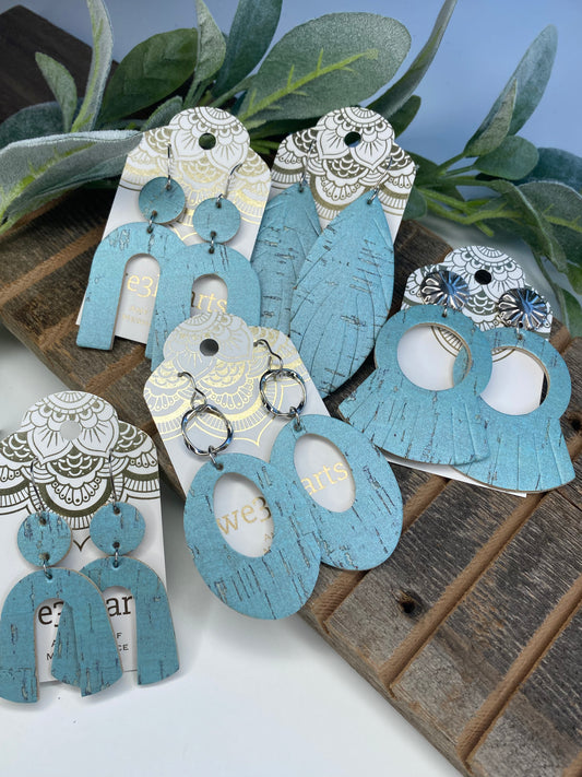 SALE! Misty Sheen Blue Genuine Leather Earrings