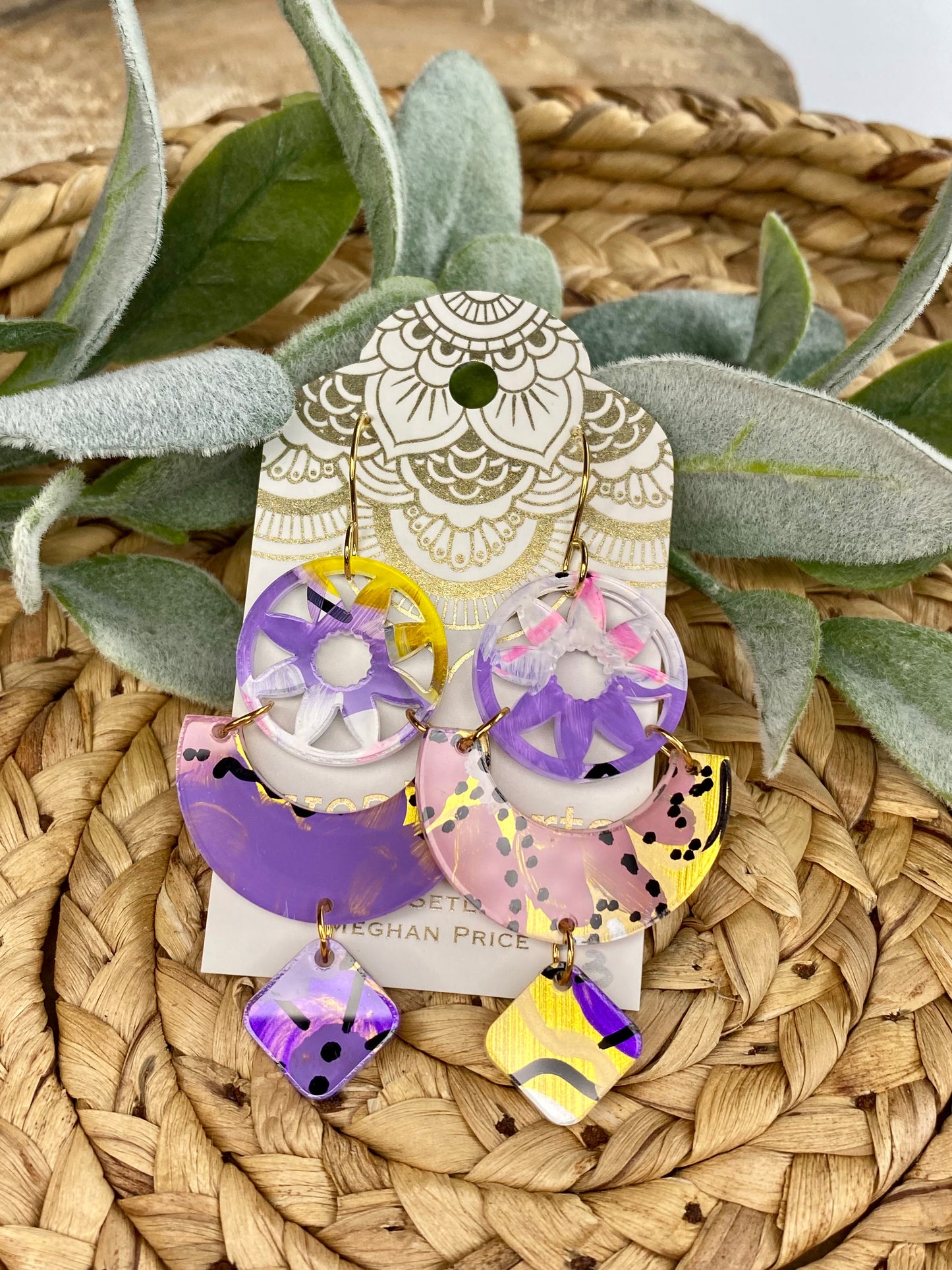 SALE! Hand Painted Purple & Yellow Acrylic Earrings