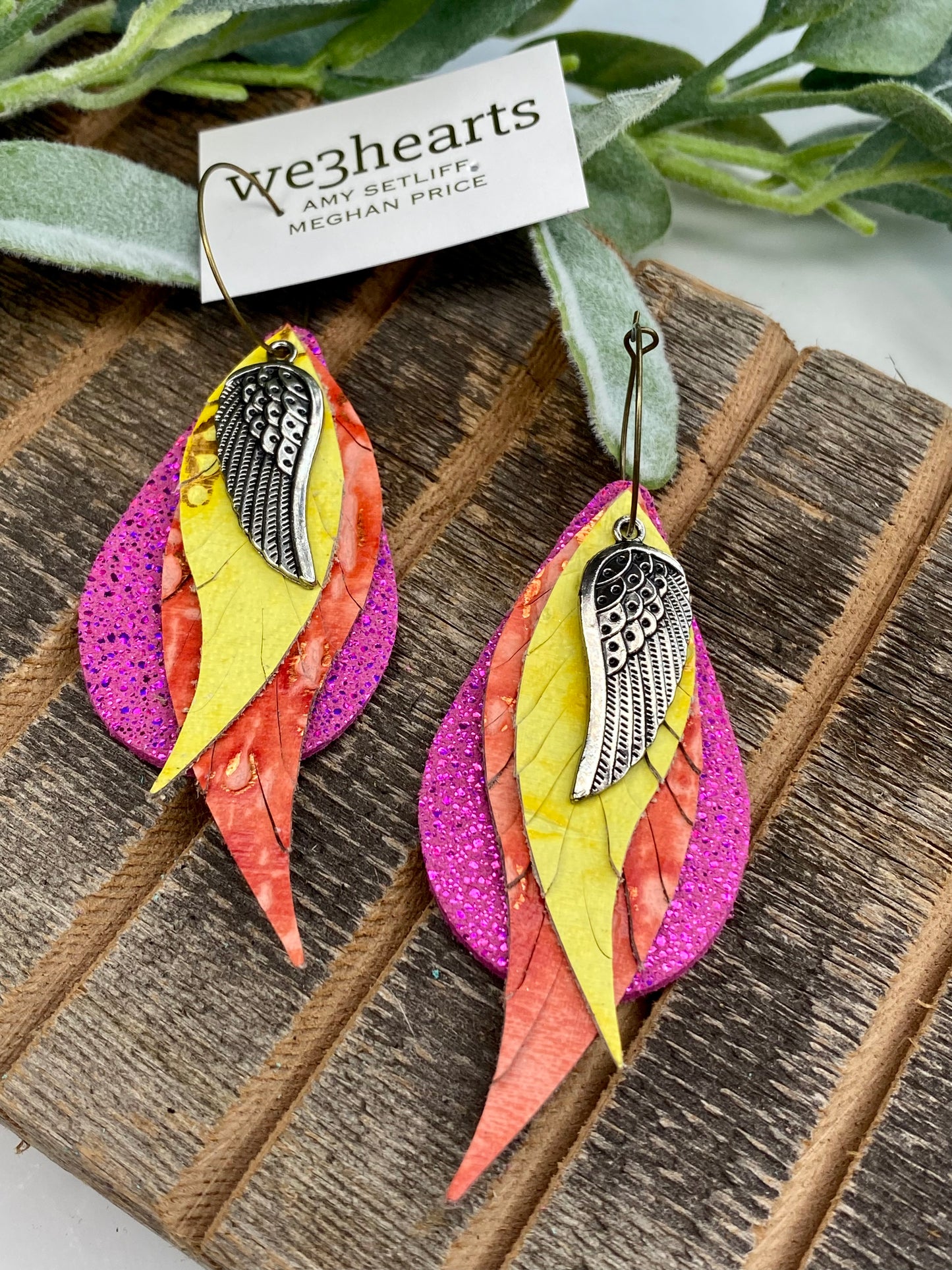 FINAL SALE! Hot Pink, Coral and Yellow Genuine Leather Earrings