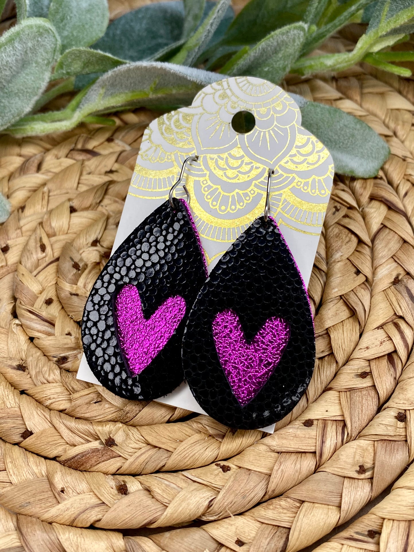 FINAL SALE! Genuine Leather Heart Cut Out Earrings