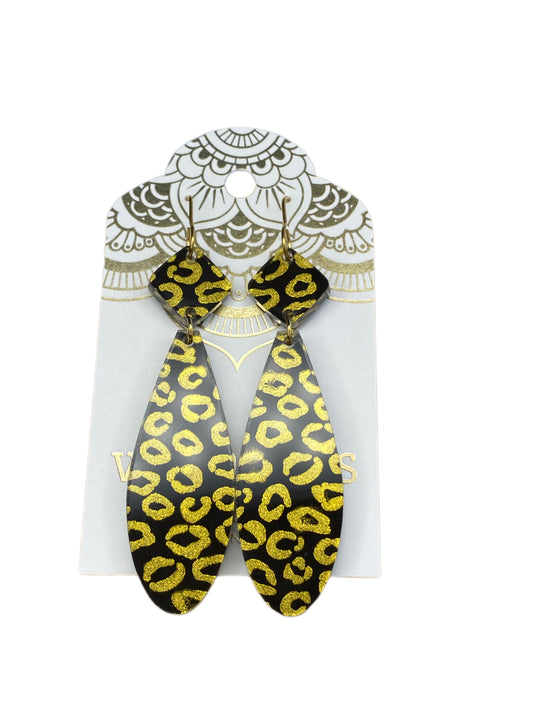 SALE! Gia Acrylic Earrings-Hand Painted Black & Gold Leopard